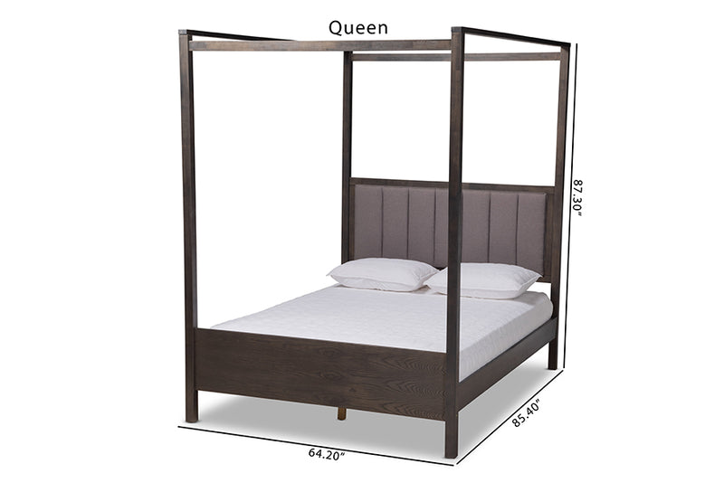 Sunderland Modern and Contemporary Gray Fabric Upholstered and Dark Gray Oak Finished Wood King Size Platform Canopy Bed