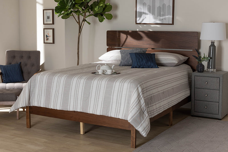 Zaguri Modern and Contemporary Walnut Brown Finished Wood Queen Size Panel Bed