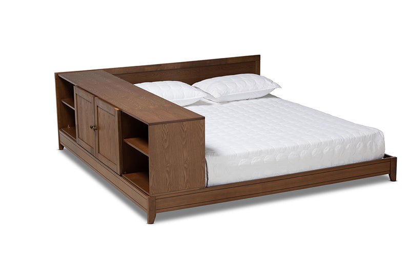 Larisa Modern and Contemporary Walnut Brown Finished Wood Queen Size Platform Storage Bed