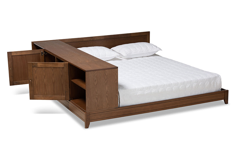 Larisa Modern and Contemporary Walnut Brown Finished Wood Queen Size Platform Storage Bed