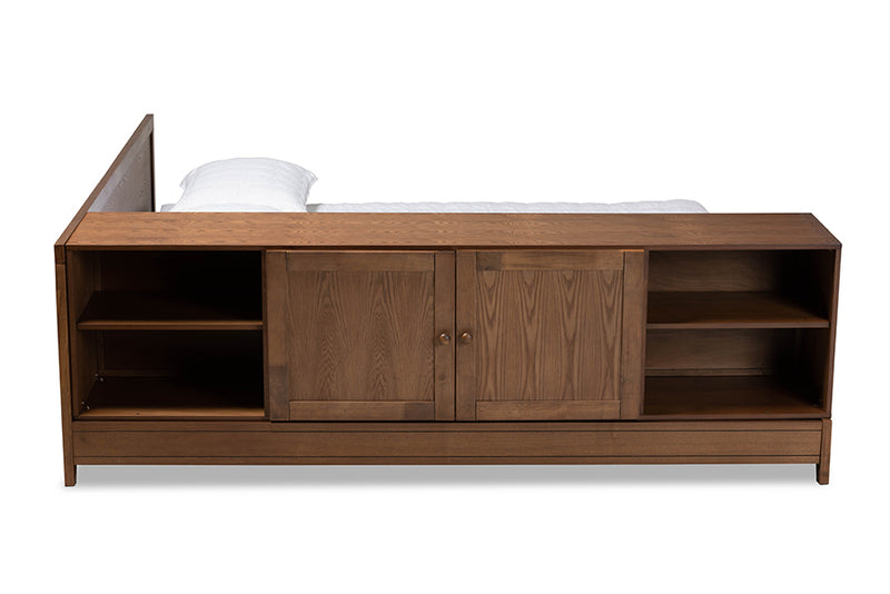 Larisa Modern and Contemporary Walnut Brown Finished Wood Queen Size Platform Storage Bed