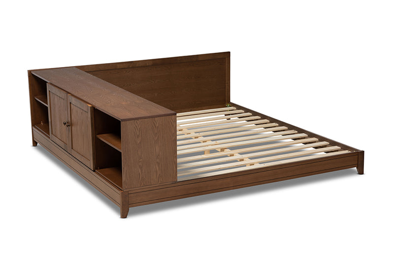 Larisa Modern and Contemporary Walnut Brown Finished Wood Queen Size Platform Storage Bed