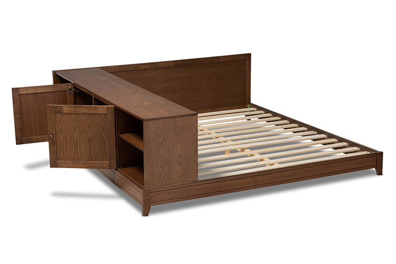 Larisa Modern and Contemporary Walnut Brown Finished Wood Queen Size Platform Storage Bed