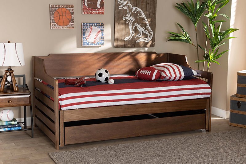 Kaden Modern and Transitional Walnut Brown Finished Expandable Twin Size to King Size Daybed w/Storage Drawer