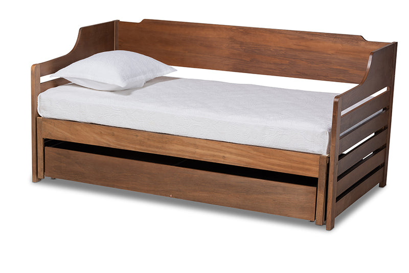 Kaden Modern and Transitional Walnut Brown Finished Expandable Twin Size to King Size Daybed w/Storage Drawer