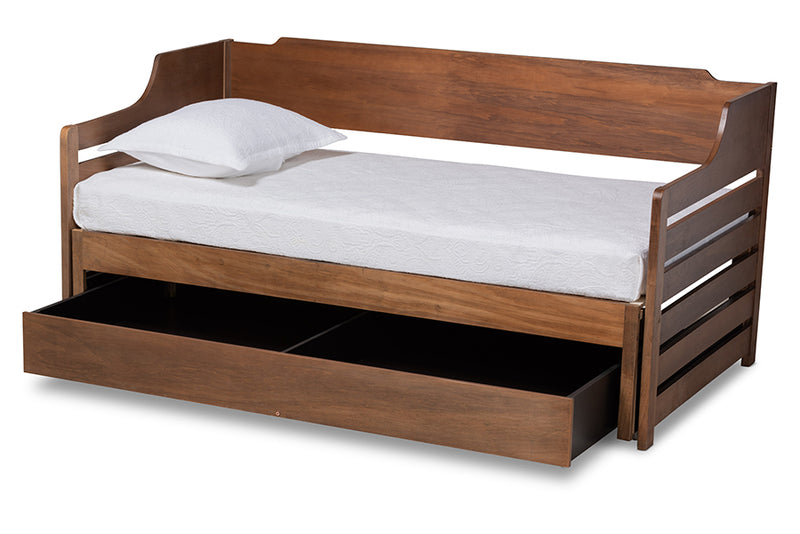 Kaden Modern and Transitional Walnut Brown Finished Expandable Twin Size to King Size Daybed w/Storage Drawer