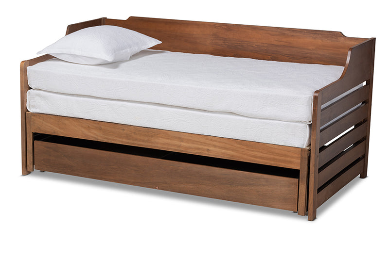 Kaden Modern and Transitional Walnut Brown Finished Expandable Twin Size to King Size Daybed w/Storage Drawer