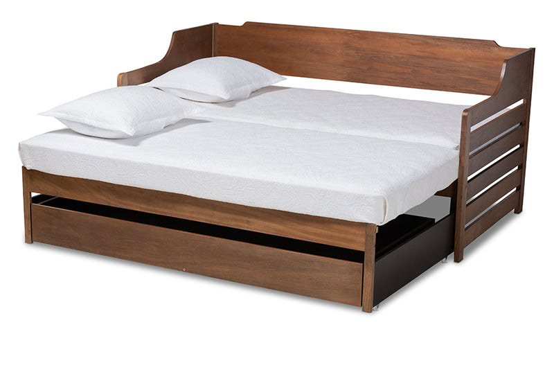 Kaden Modern and Transitional Walnut Brown Finished Expandable Twin Size to King Size Daybed w/Storage Drawer