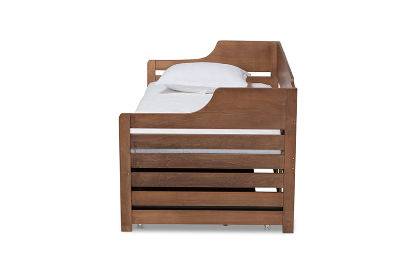 Kaden Modern and Transitional Walnut Brown Finished Expandable Twin Size to King Size Daybed w/Storage Drawer