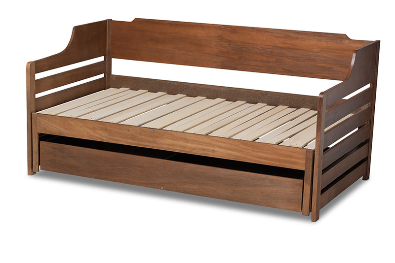 Kaden Modern and Transitional Walnut Brown Finished Expandable Twin Size to King Size Daybed w/Storage Drawer