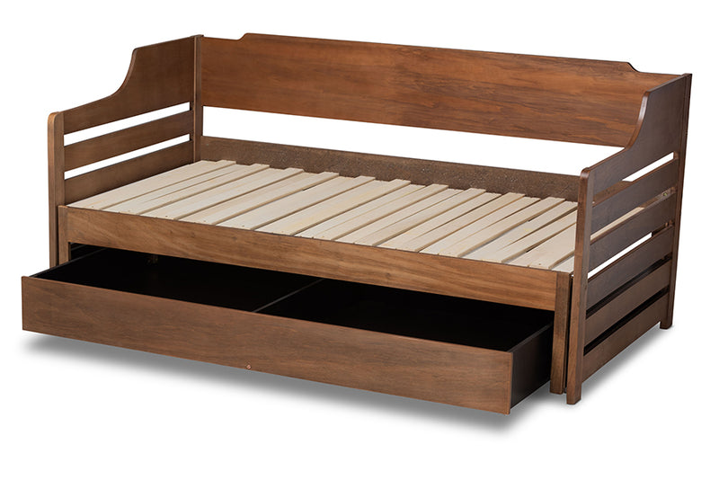 Kaden Modern and Transitional Walnut Brown Finished Expandable Twin Size to King Size Daybed w/Storage Drawer