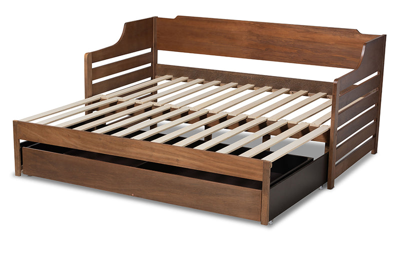 Kaden Modern and Transitional Walnut Brown Finished Expandable Twin Size to King Size Daybed w/Storage Drawer