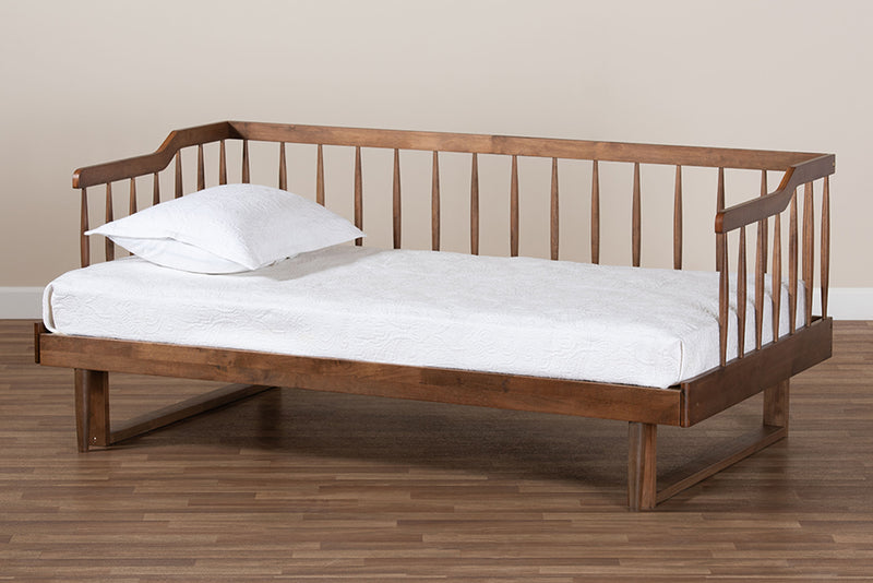 Kierra Modern and Transitional Walnut Brown Finished Wood Expandable Twin Size to King Size Spindle Daybed