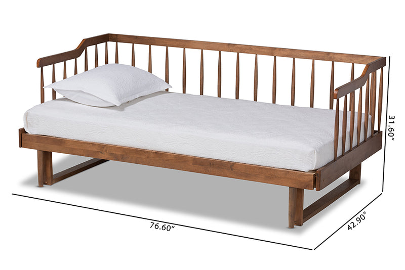 Kierra Modern and Transitional Walnut Brown Finished Wood Expandable Twin Size to King Size Spindle Daybed