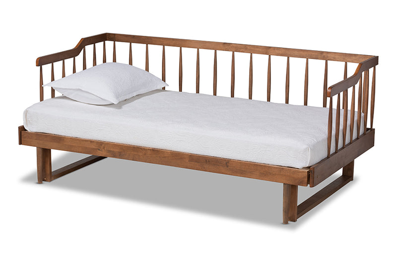 Kierra Modern and Transitional Walnut Brown Finished Wood Expandable Twin Size to King Size Spindle Daybed