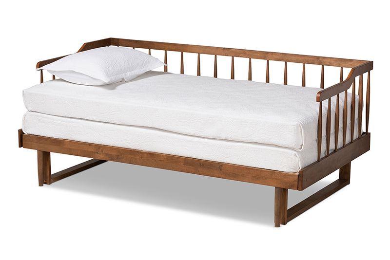 Kierra Modern and Transitional Walnut Brown Finished Wood Expandable Twin Size to King Size Spindle Daybed