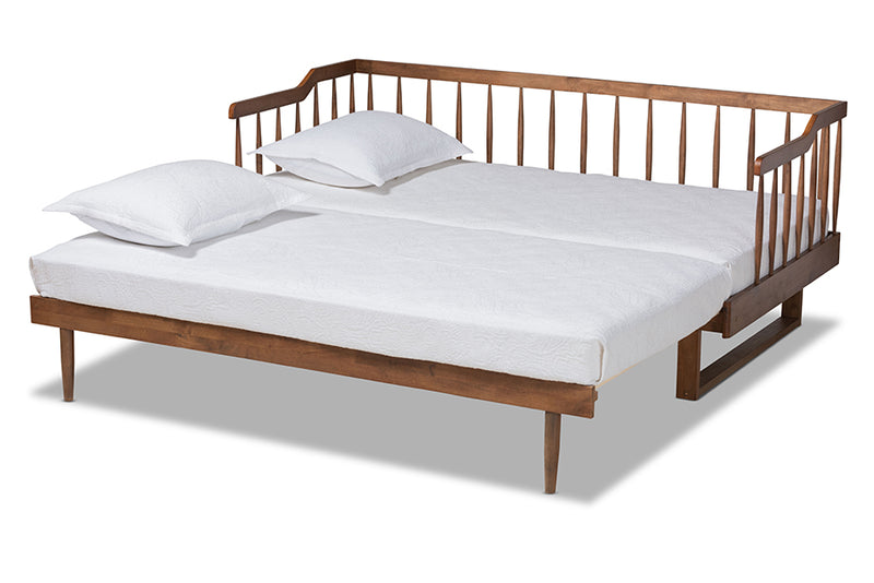 Kierra Modern and Transitional Walnut Brown Finished Wood Expandable Twin Size to King Size Spindle Daybed