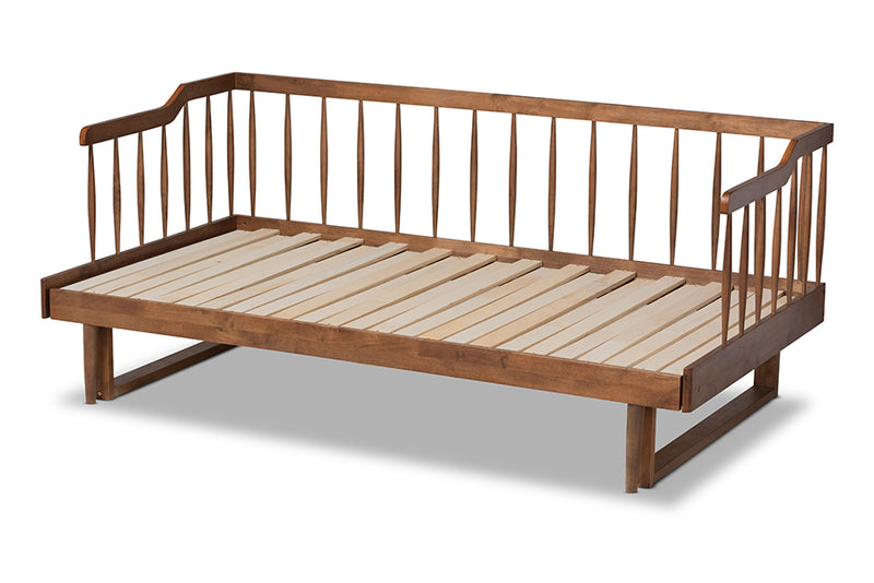 Kierra Modern and Transitional Walnut Brown Finished Wood Expandable Twin Size to King Size Spindle Daybed