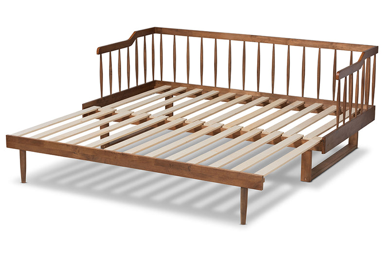 Kierra Modern and Transitional Walnut Brown Finished Wood Expandable Twin Size to King Size Spindle Daybed