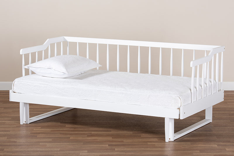 Kierra Modern and Transitional White Finished Wood Expandable Twin Size to King Size Spindle Daybed