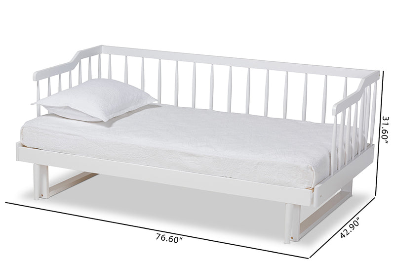 Kierra Modern and Transitional White Finished Wood Expandable Twin Size to King Size Spindle Daybed