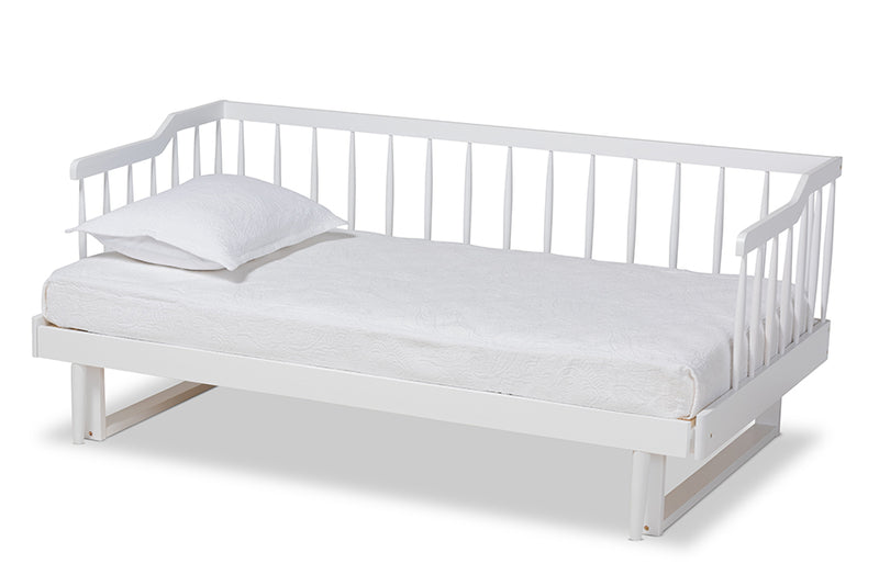 Kierra Modern and Transitional White Finished Wood Expandable Twin Size to King Size Spindle Daybed