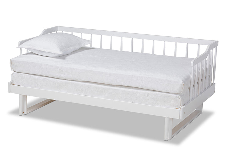 Kierra Modern and Transitional White Finished Wood Expandable Twin Size to King Size Spindle Daybed