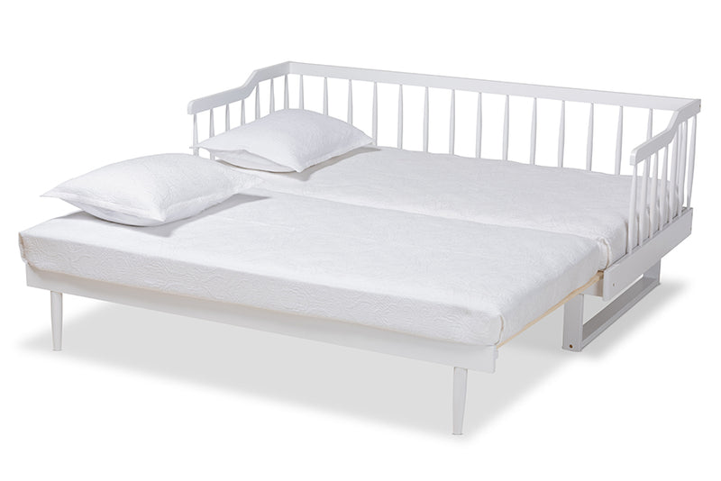 Kierra Modern and Transitional White Finished Wood Expandable Twin Size to King Size Spindle Daybed