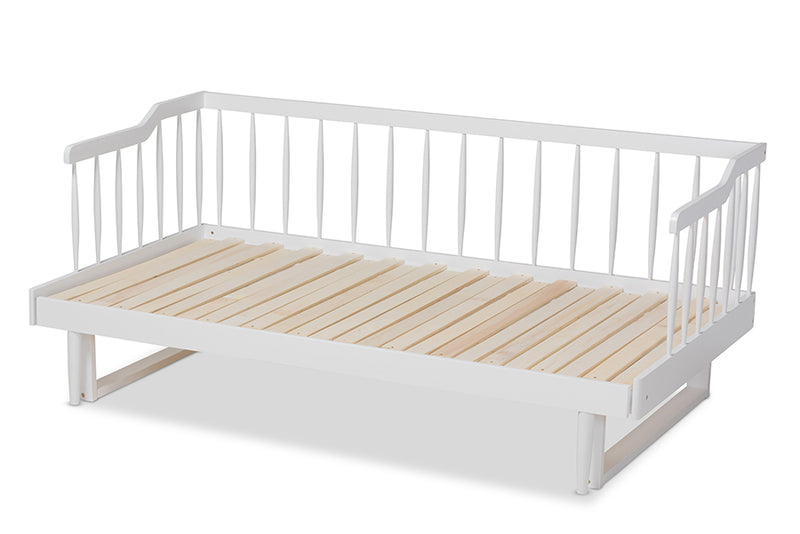 Kierra Modern and Transitional White Finished Wood Expandable Twin Size to King Size Spindle Daybed