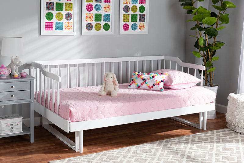 Kierra Modern and Transitional White Finished Wood Expandable Twin Size to King Size Spindle Daybed