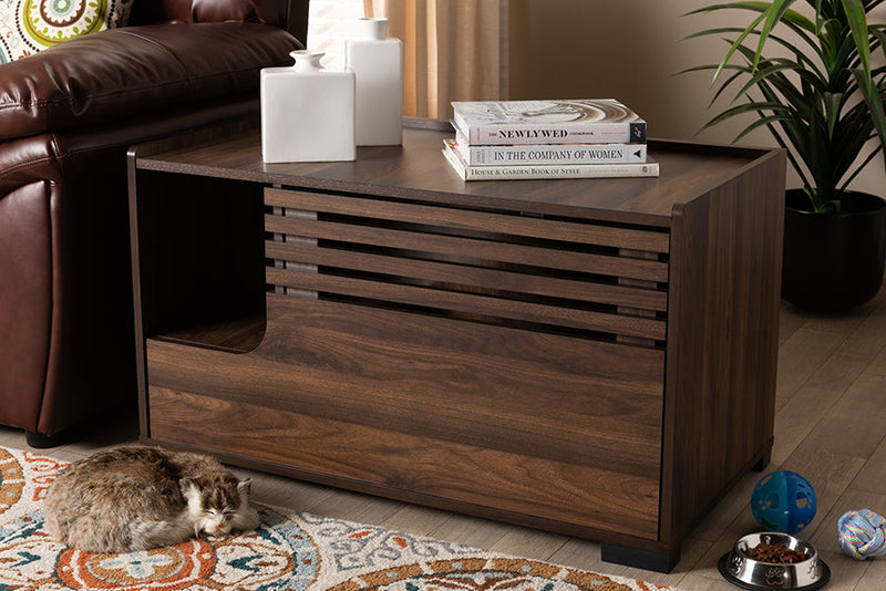 Veve Walnut Brown Finished Cat Litter Box Cover House Baxton