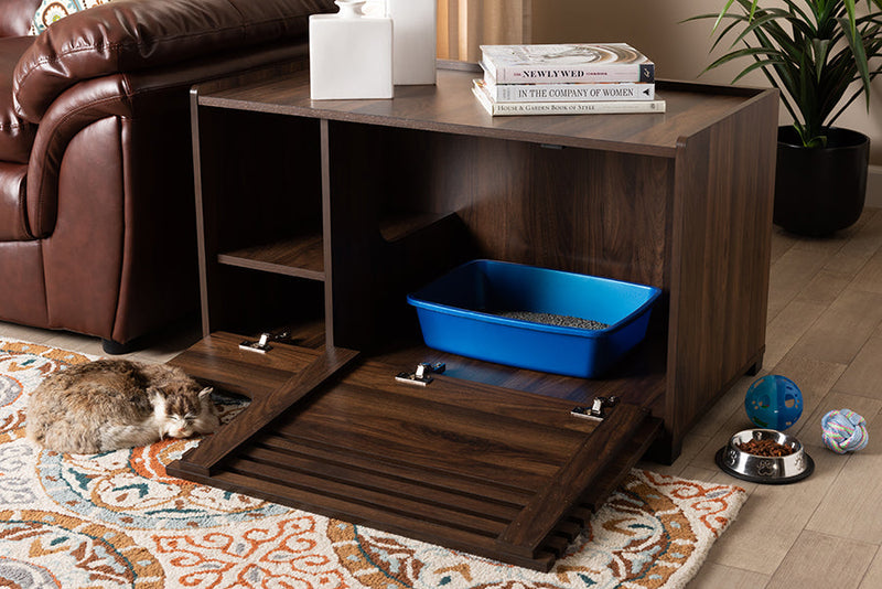 Veve Walnut Brown Finished Cat Litter Box Cover House Baxton