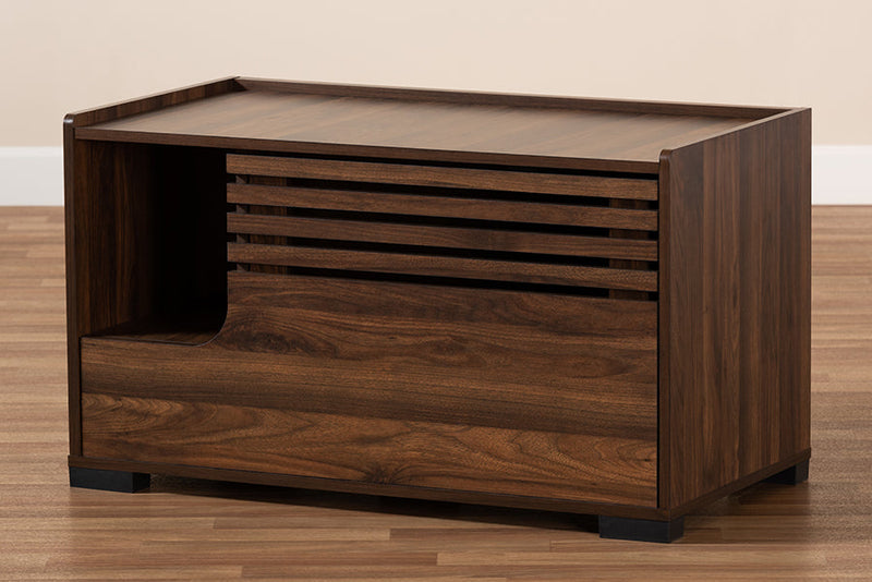 Veve Walnut Brown Finished Cat Litter Box Cover House Baxton