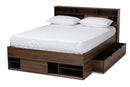 Darian Walnut Brown 1-Drawer Queen Size Platform Storage Bed w/Shelves Baxton