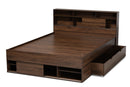 Darian Walnut Brown 1-Drawer Queen Size Platform Storage Bed w/Shelves Baxton