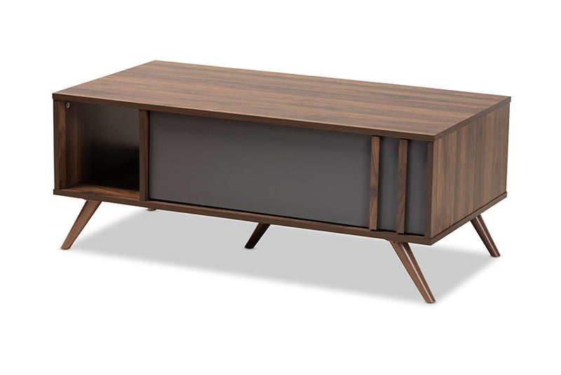 Pease Two-Tone Gray and Walnut 1-Drawer Coffee Table Baxton