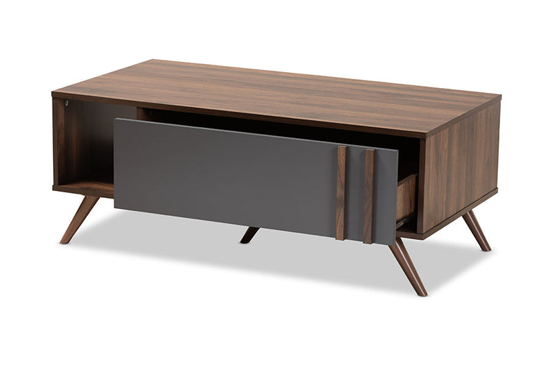 Pease Two-Tone Gray and Walnut 1-Drawer Coffee Table Baxton