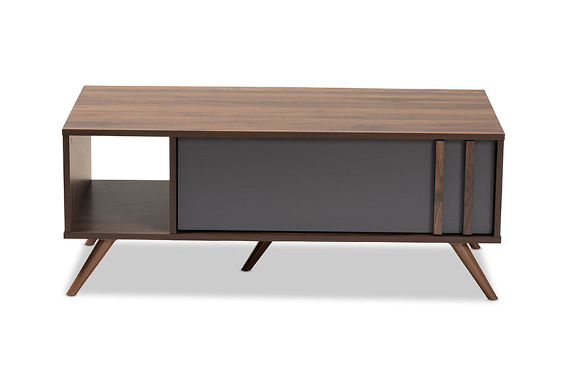 Pease Two-Tone Gray and Walnut 1-Drawer Coffee Table Baxton