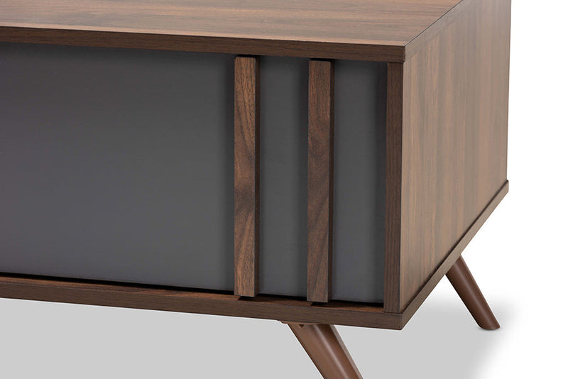 Pease Two-Tone Gray and Walnut 1-Drawer Coffee Table Baxton