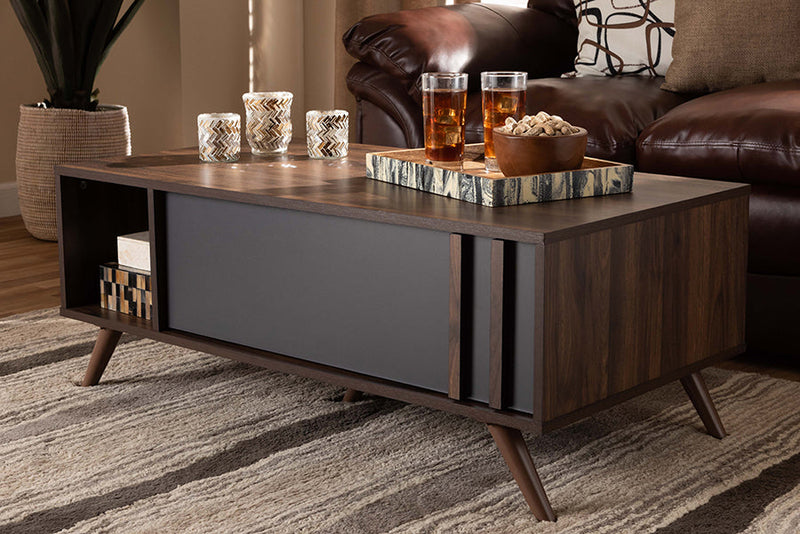 Pease Two-Tone Gray and Walnut 1-Drawer Coffee Table Baxton