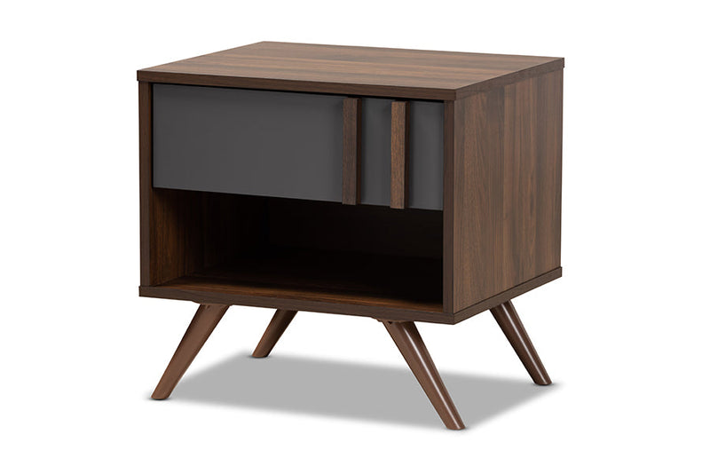 Pease Two-Tone Gray and Walnut 1-Drawer Nightstand Baxton