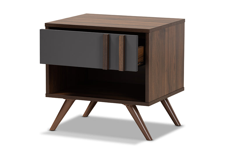 Pease Modern and Contemporary Two-Tone Gray and Walnut Finished Wood 1-Drawer Nightstand