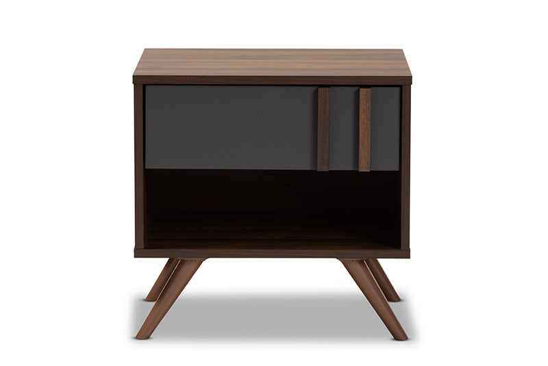 Pease Modern and Contemporary Two-Tone Gray and Walnut Finished Wood 1-Drawer Nightstand