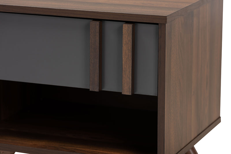 Pease Modern and Contemporary Two-Tone Gray and Walnut Finished Wood 1-Drawer Nightstand