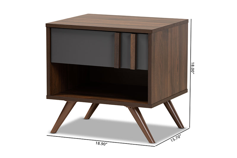 Pease Modern and Contemporary Two-Tone Gray and Walnut Finished Wood 1-Drawer Nightstand