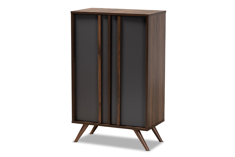 Pease Modern and Contemporary Two-Tone Gray and Walnut Finished Wood 2-Door Shoe Cabinet