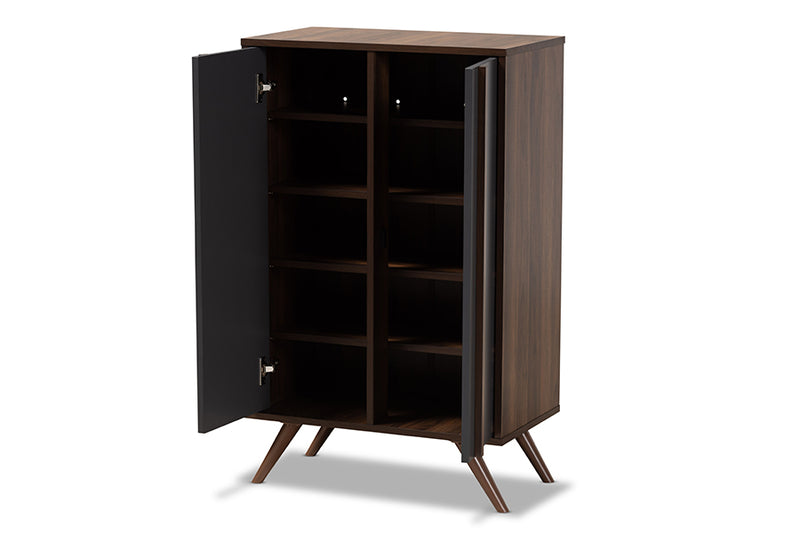 Pease Modern and Contemporary Two-Tone Gray and Walnut Finished Wood 2-Door Shoe Cabinet