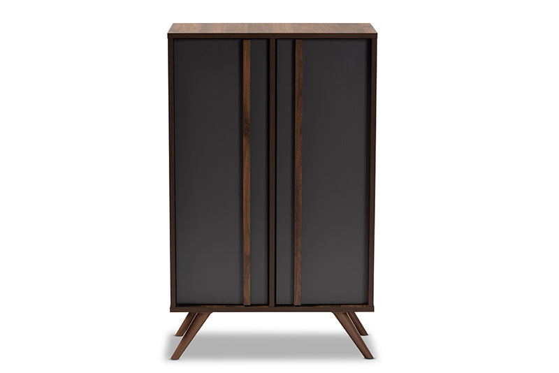 Pease Modern and Contemporary Two-Tone Gray and Walnut Finished Wood 2-Door Shoe Cabinet