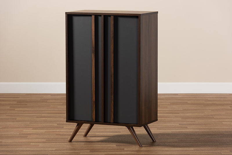 Pease Modern and Contemporary Two-Tone Gray and Walnut Finished Wood 2-Door Shoe Cabinet