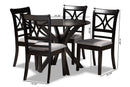 Ulric Gray Fabric Upholstered and Dark Brown 5-Piece Dining Set Baxton